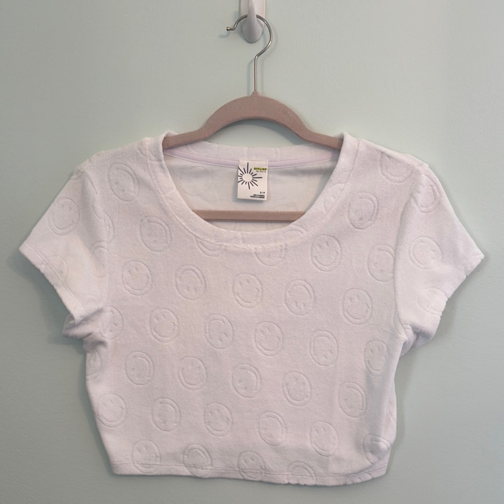 White Smiley Face Crop Top